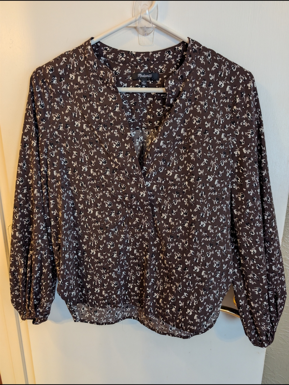 Madewell Brown Floral Split-Neck Blouse